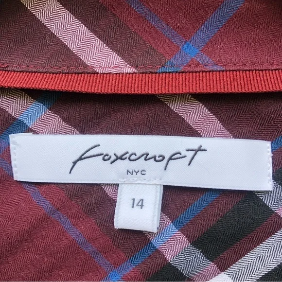 Foxcroft burgundy preppy plaid top shirt L14 - Picture 5 of 10
